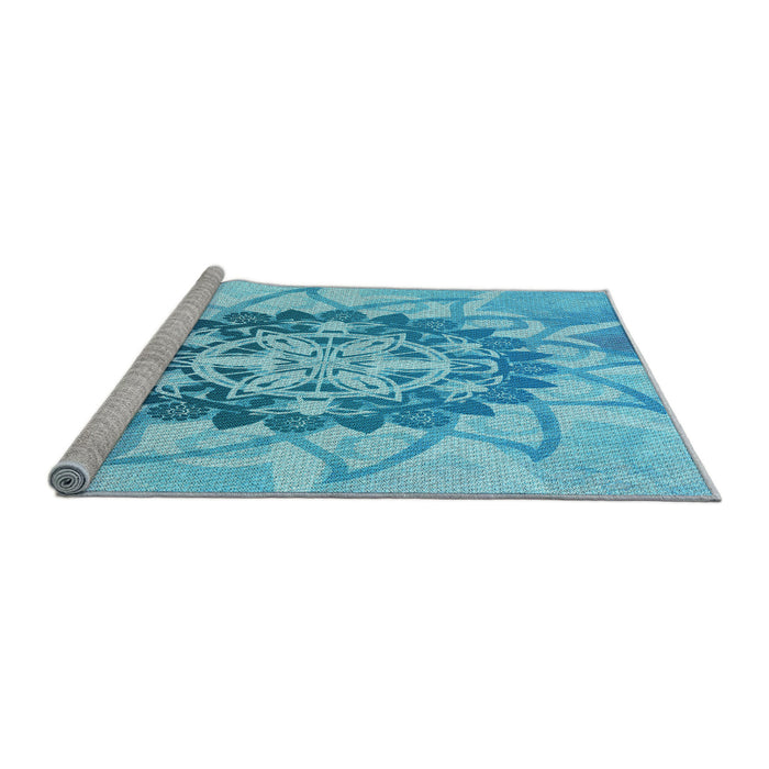 Sideview of Machine Washable Transitional Deep Sky Blue Rug, wshpat1986lblu