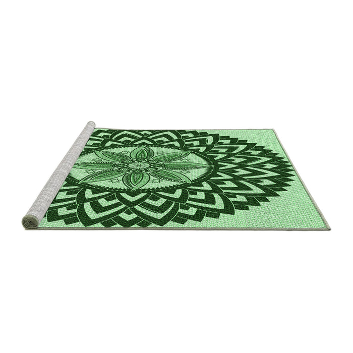 Sideview of Machine Washable Transitional Deep Emerald Green Rug, wshpat1987grn