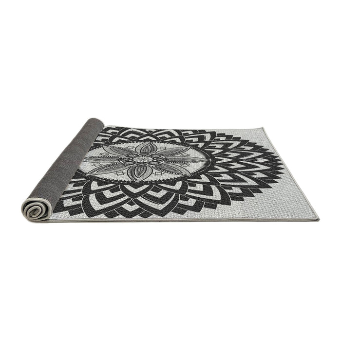 Thickness of Patterned Dark Gray Black Rug, pat1987gry