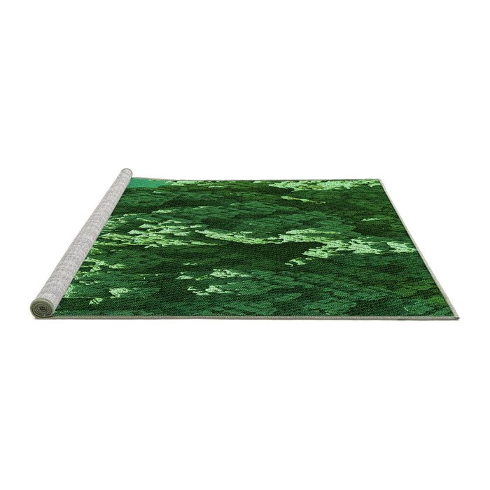 Sideview of Machine Washable Transitional Deep Emerald Green Rug, wshpat1990grn