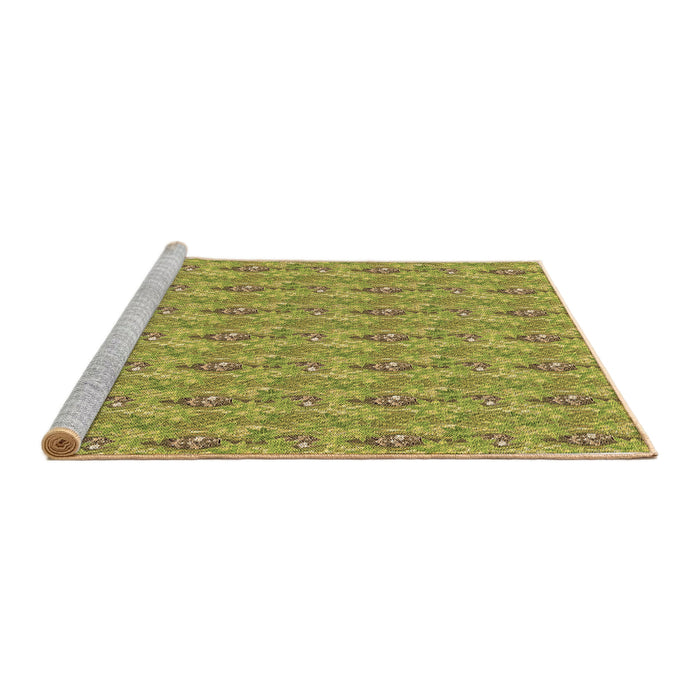 Sideview of Machine Washable Transitional Dark Yellow Green Rug, wshpat1992brn
