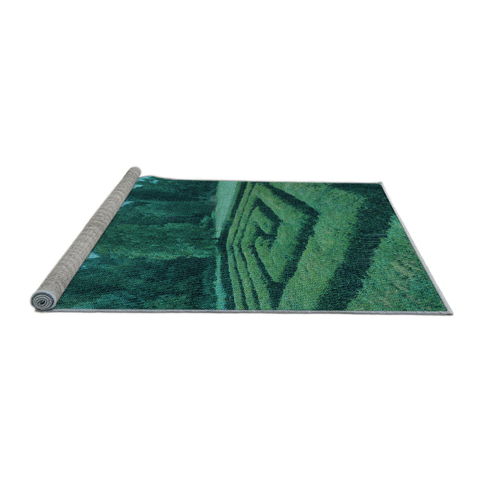 Serging Thickness of Machine Washable Transitional Dark Turquoise Green Rug, wshpat1999lblu