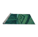 Serging Thickness of Machine Washable Transitional Dark Turquoise Green Rug, wshpat1999lblu