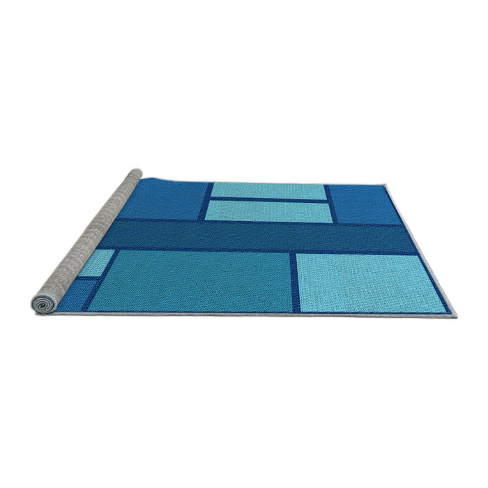Sideview of Machine Washable Transitional Blue Rug, wshpat2lblu