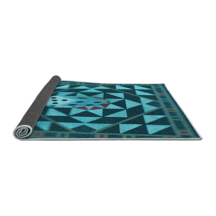 Thickness of Patterned Dark Turquoise Green Rug, pat2001lblu