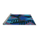 Sideview of Machine Washable Transitional Blue Rug, wshpat2002lblu