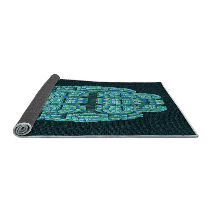 Thickness of Patterned Deep Teal Green Rug, pat2004lblu