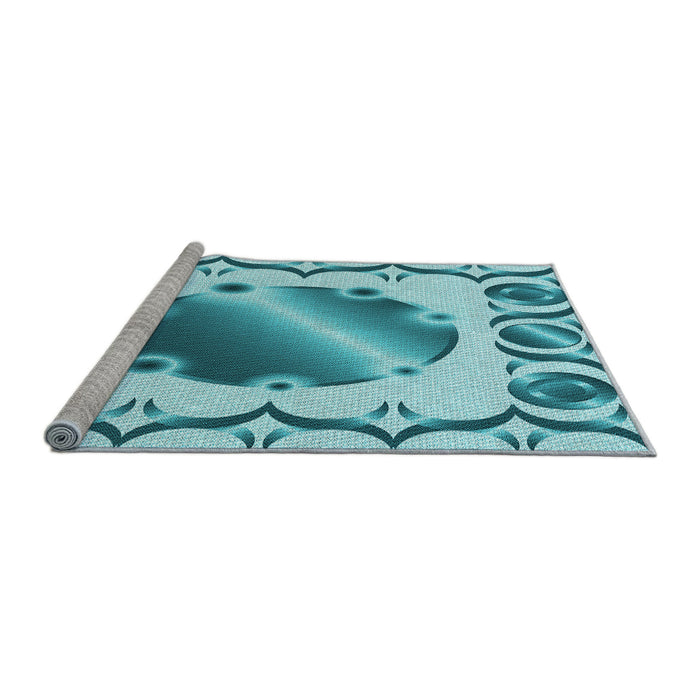 Sideview of Machine Washable Transitional Blue Rug, wshpat2009lblu