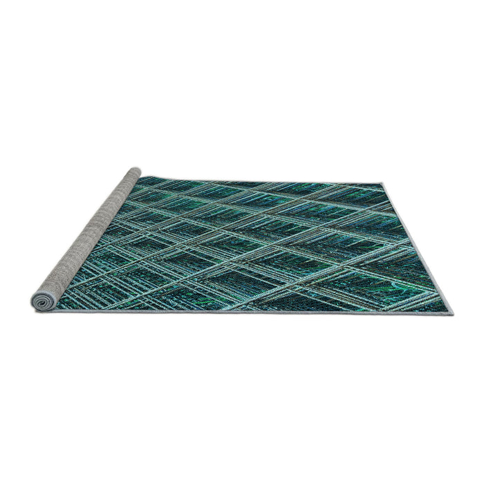 Sideview of Machine Washable Transitional Deep Teal Green Rug, wshpat2011lblu