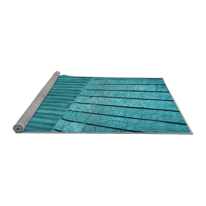 Sideview of Machine Washable Transitional Bright Turquoise Blue Rug, wshpat2016lblu