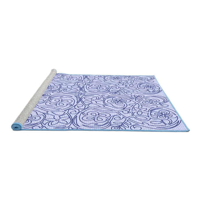 Sideview of Machine Washable Transitional Lavender Blue Rug, wshpat2018blu