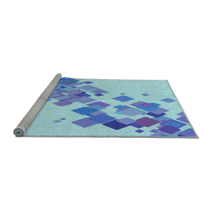 Sideview of Machine Washable Transitional Blue Rug, wshpat2022lblu