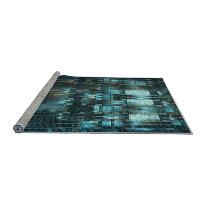 Sideview of Machine Washable Transitional Dark Slate Grey Green Rug, wshpat2024lblu