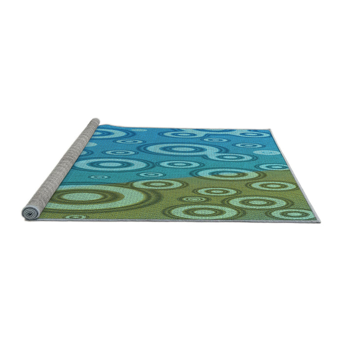 Sideview of Machine Washable Transitional Deep-Sea Green Rug, wshpat2025lblu