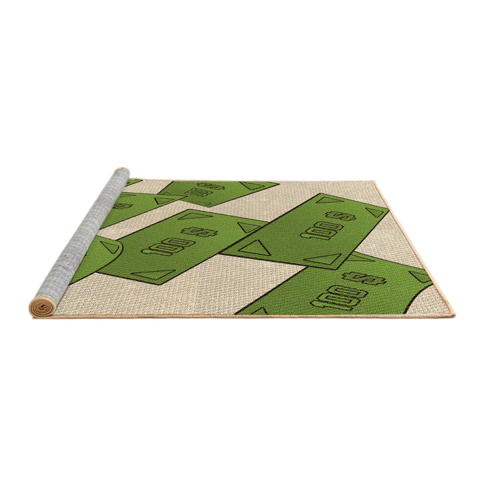 Sideview of Machine Washable Transitional Green Rug, wshpat2027brn