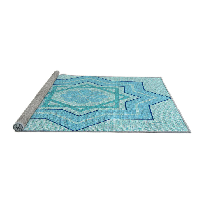 Sideview of Machine Washable Transitional Blue Rug, wshpat2038lblu