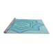 Sideview of Machine Washable Transitional Blue Rug, wshpat2038lblu