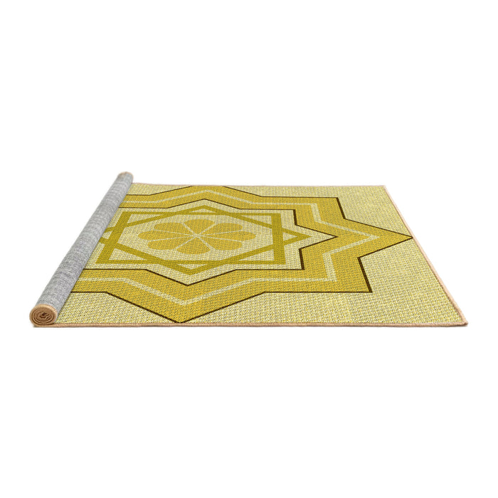 Sideview of Machine Washable Transitional Yellow Rug, wshpat2038yw