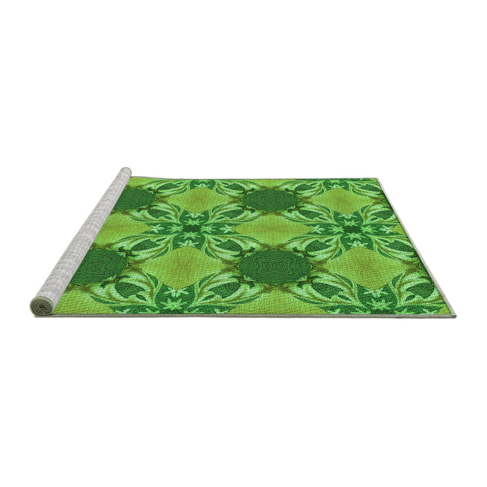 Sideview of Machine Washable Transitional Emerald Green Rug, wshpat2039grn