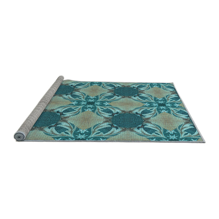 Sideview of Machine Washable Transitional Medium Turquoise Green Rug, wshpat2039lblu
