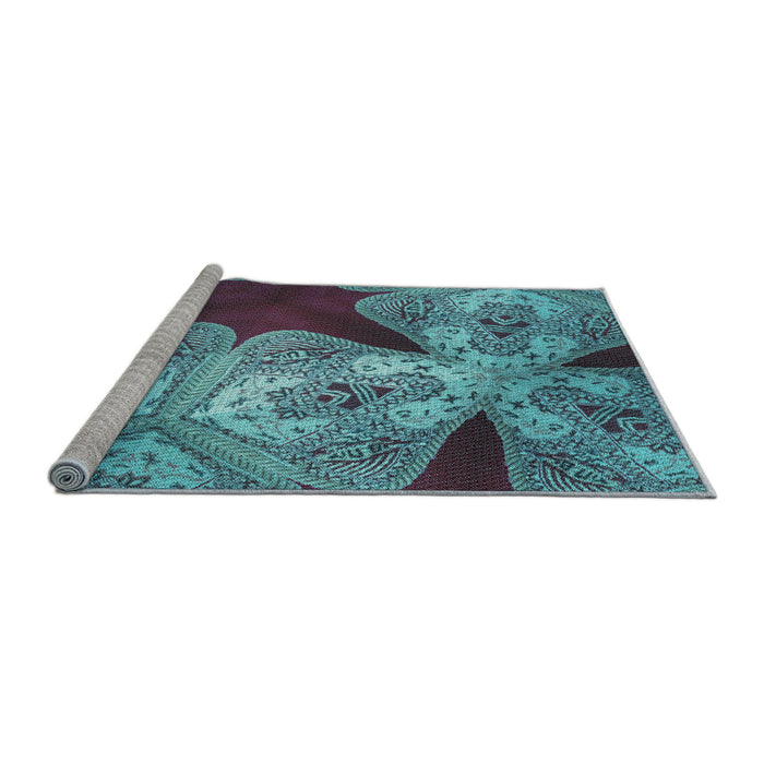 Sideview of Machine Washable Transitional Bright Turquoise Blue Rug, wshpat2040lblu
