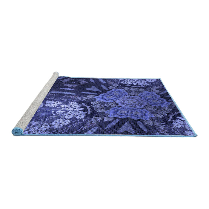 Sideview of Machine Washable Transitional Lapis Blue Rug, wshpat2041blu