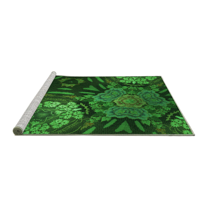 Sideview of Machine Washable Transitional Deep Emerald Green Rug, wshpat2041grn