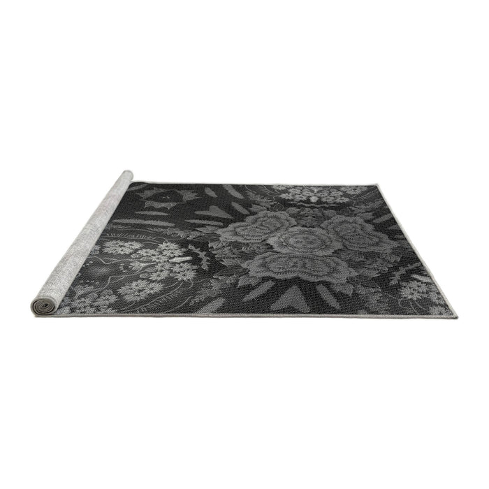 Sideview of Machine Washable Transitional Charcoal Black Rug, wshpat2041gry