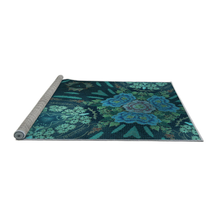 Sideview of Machine Washable Transitional Deep-Sea Blue Rug, wshpat2041lblu