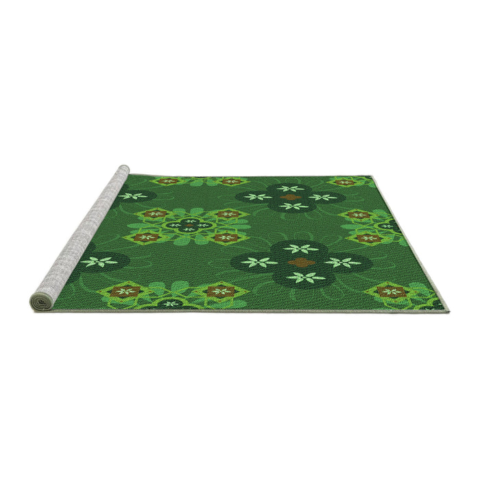 Sideview of Machine Washable Transitional Deep Emerald Green Rug, wshpat2042grn