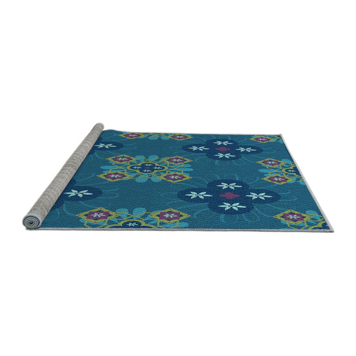 Sideview of Machine Washable Transitional Blueberry Blue Rug, wshpat2042lblu