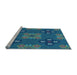 Sideview of Machine Washable Transitional Blueberry Blue Rug, wshpat2042lblu