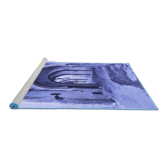Sideview of Machine Washable Transitional Sky Blue Rug, wshpat2043blu