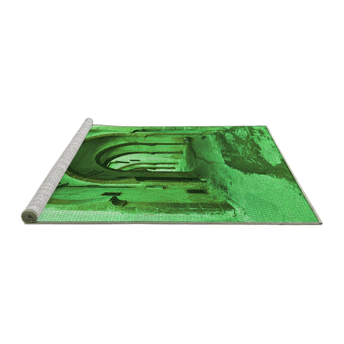 Sideview of Machine Washable Transitional Green Rug, wshpat2043grn