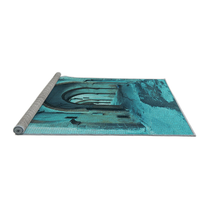 Sideview of Machine Washable Transitional Teal Green Rug, wshpat2043lblu