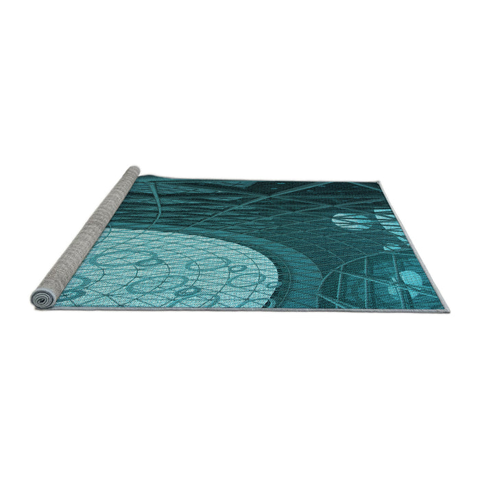 Sideview of Machine Washable Transitional Medium Teal Green Rug, wshpat2044lblu