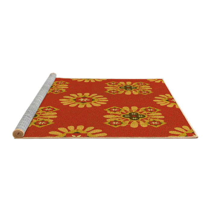 Sideview of Machine Washable Transitional Neon Orange Rug, wshpat2047yw