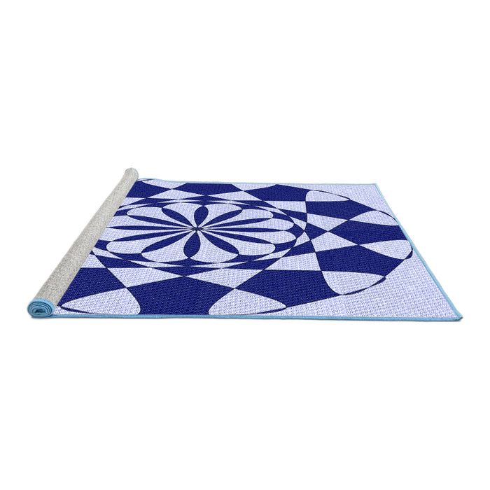 Sideview of Machine Washable Transitional Cobalt Blue Rug, wshpat2050blu
