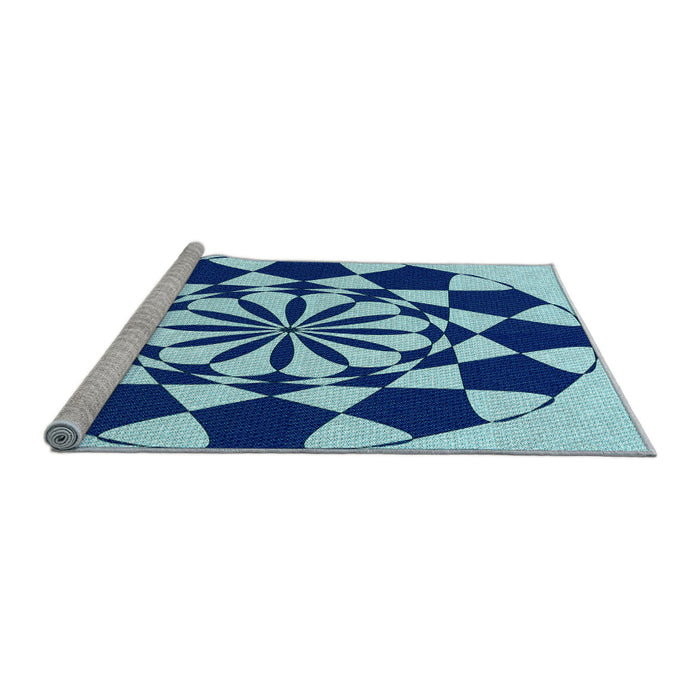 Sideview of Machine Washable Transitional Blueberry Blue Rug, wshpat2050lblu