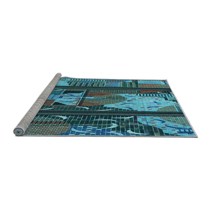Sideview of Machine Washable Transitional Dark Blue Grey Blue Rug, wshpat2051lblu