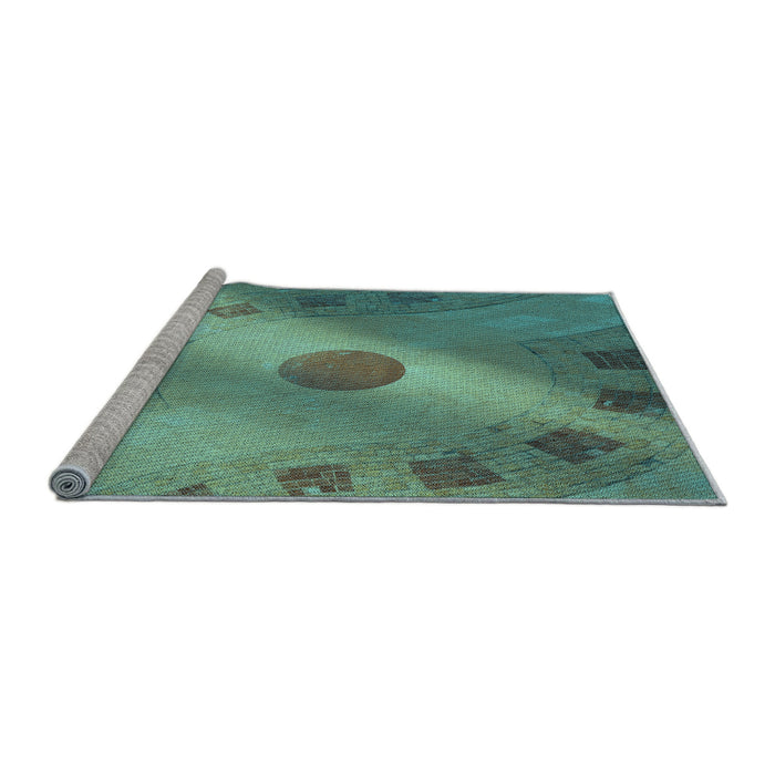 Sideview of Machine Washable Transitional Sea Green Rug, wshpat2052lblu