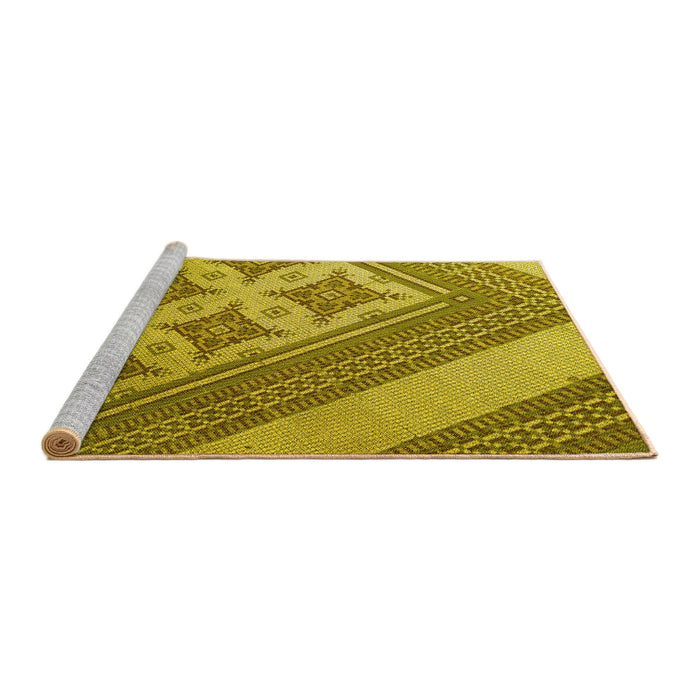 Sideview of Machine Washable Transitional Dark Yellow Green Rug, wshpat2053yw