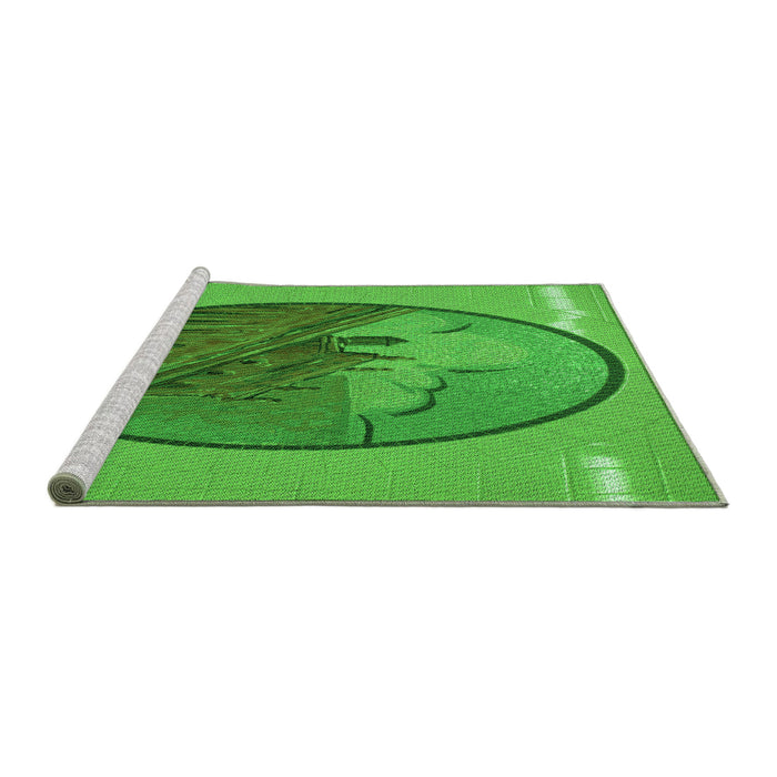 Sideview of Machine Washable Transitional Green Rug, wshpat2054grn