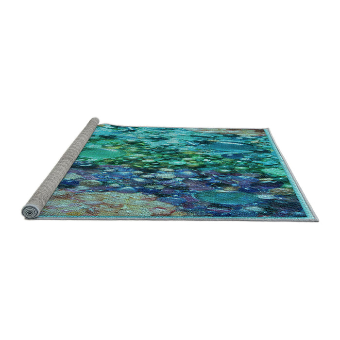Sideview of Machine Washable Transitional Turquoise Green Rug, wshpat2056lblu