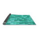 Thickness of Patterned Dark Turquoise Green Rug, pat2059lblu