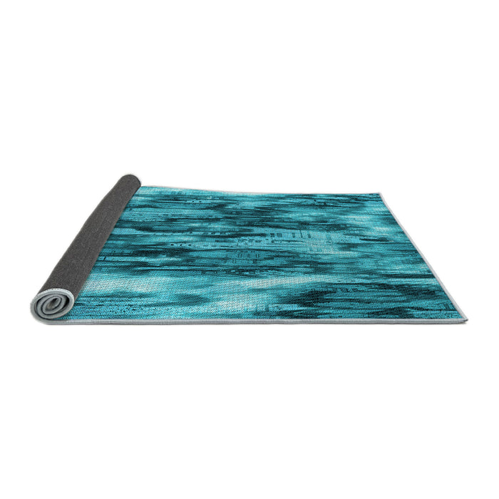 Thickness of Patterned Dark Cyan Green Rug, pat206lblu
