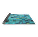 Thickness of Patterned Bright Turquoise Blue Rug, pat2061lblu