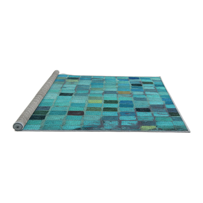 Sideview of Machine Washable Transitional Bright Turquoise Blue Rug, wshpat2061lblu
