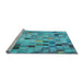 Sideview of Machine Washable Transitional Bright Turquoise Blue Rug, wshpat2061lblu