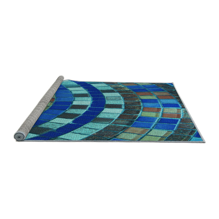 Sideview of Machine Washable Transitional Macaw Blue Green Rug, wshpat2062lblu